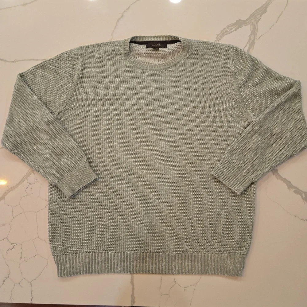 Tasso Elba Mens Cotton Crewneck Knit Sweater Green White Size Large